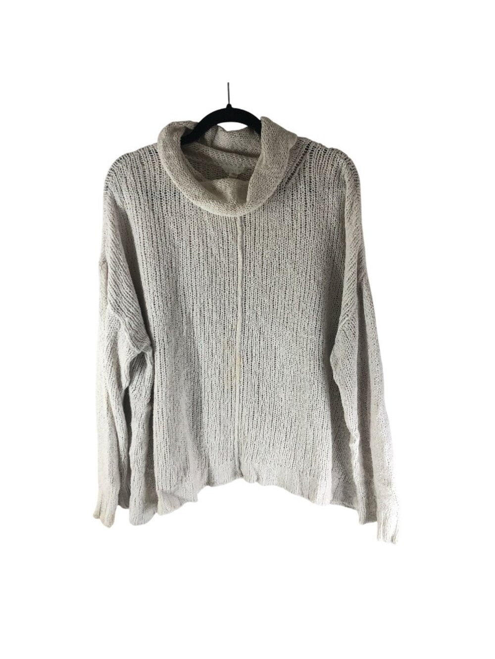 Eileen Fisher Womens Knit Ivory Sweater XL Cotton Relaxed Fit Cowl Neck Pullover